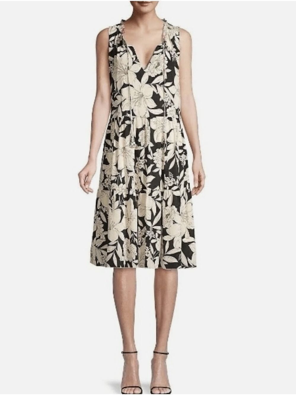 Jade By Johnny Was Juliette Tiered Silk Black Cream Floral Dress Size XL
